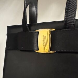 Salvatore Ferragamo Vera bow Black Tote with Gold Buckle